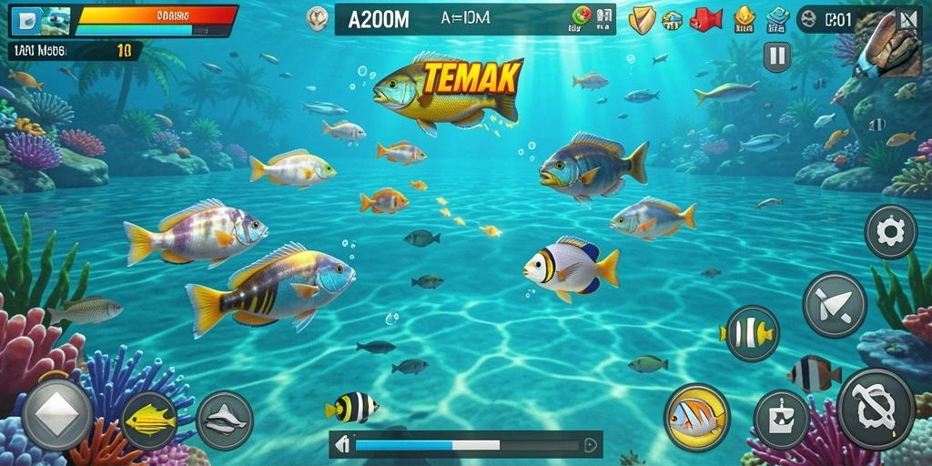 Tangkapan layar A200M menampilkan aksi seru dalam permainan Tembak Ikan.