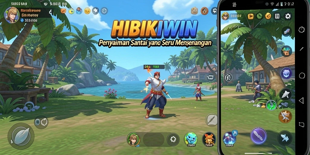 Tampilan menarik dari gameplay HIBIKIWIN yang penuh warna.