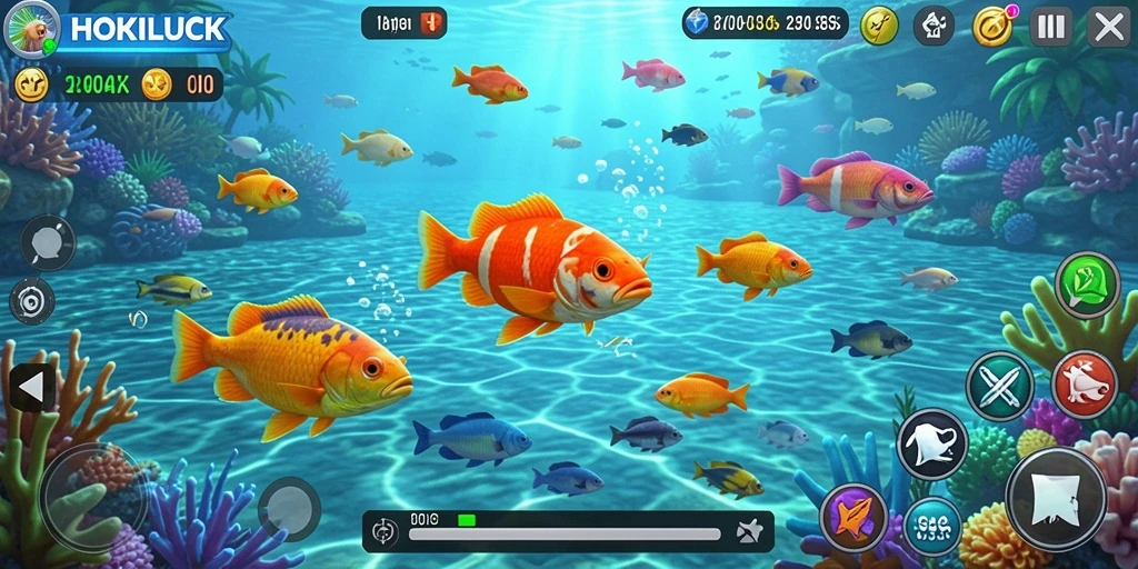 Tampilan gameplay HOKILUCK yang menegangkan saat menembak ikan.