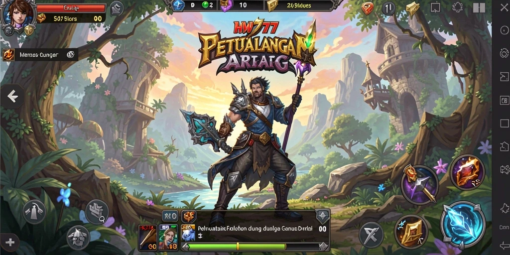 Screenshot gameplay dari HW777 yang menunjukkan pertarungan epik.