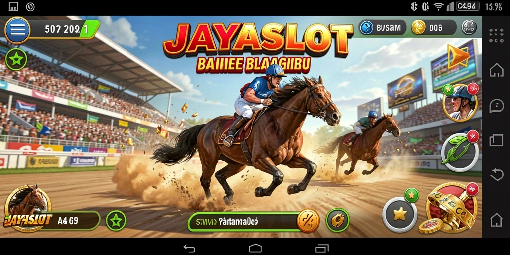 Screenshot utama JAYASLOT menampilkan momen balapan yang intens.
