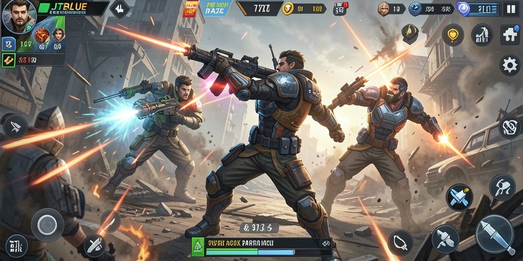 Screenshot JTBLUE menampilkan pertarungan epik antar karakter.