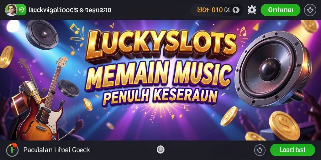 Tampilan gameplay LUCKYSLOTS dengan musik penuh semangat.