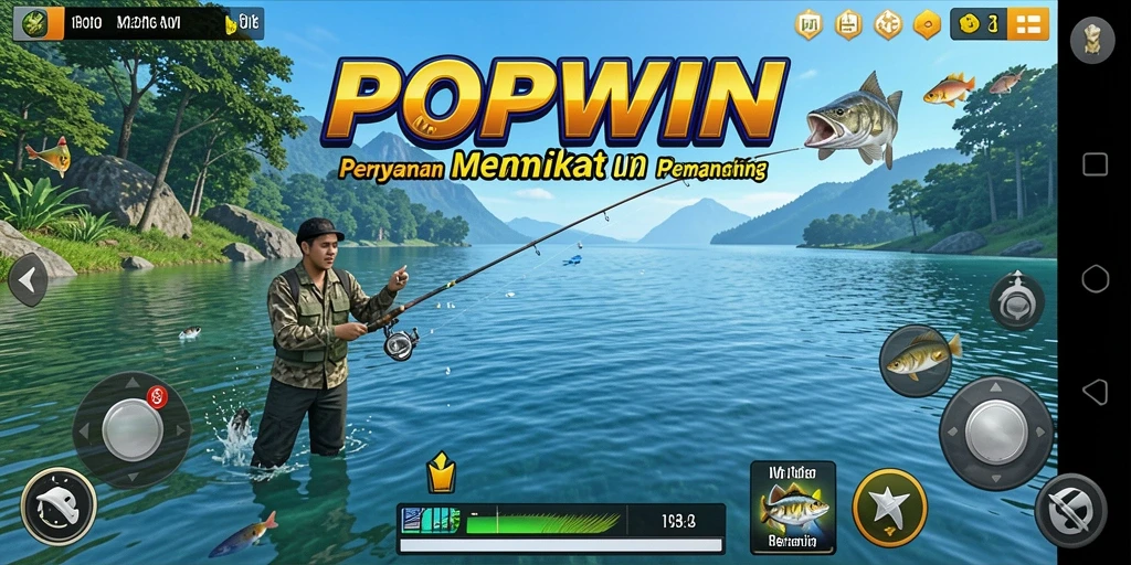 Tangkapan besar dalam gameplay memancing yang seru.