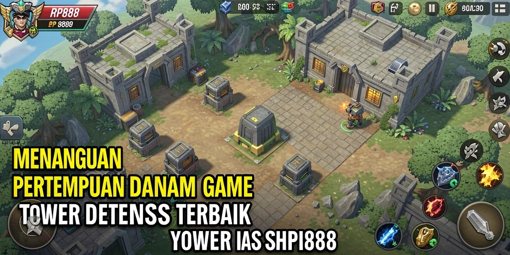 Tampilan gameplay RP888 dengan strategi menara yang intens.