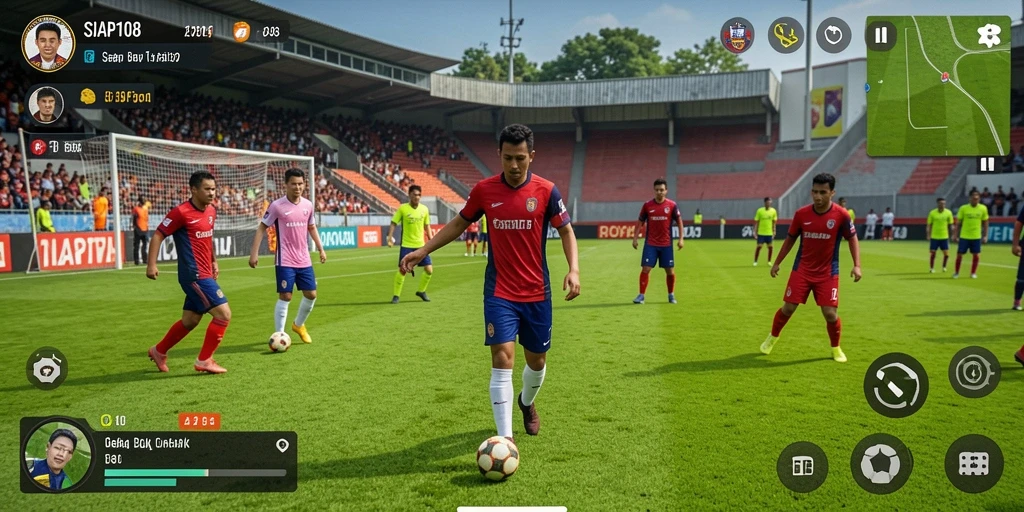 Tampilan gameplay menegangkan dari SIAP108 saat pertandingan sepak bola berlangsung.