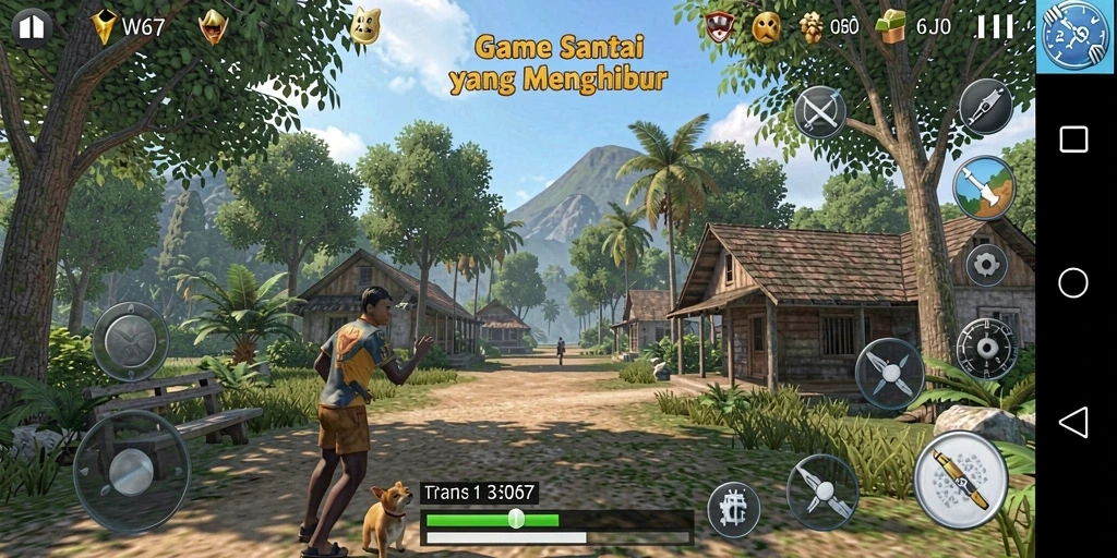 Screenshot utama W67 menunjukkan gameplay santai yang menghibur.
